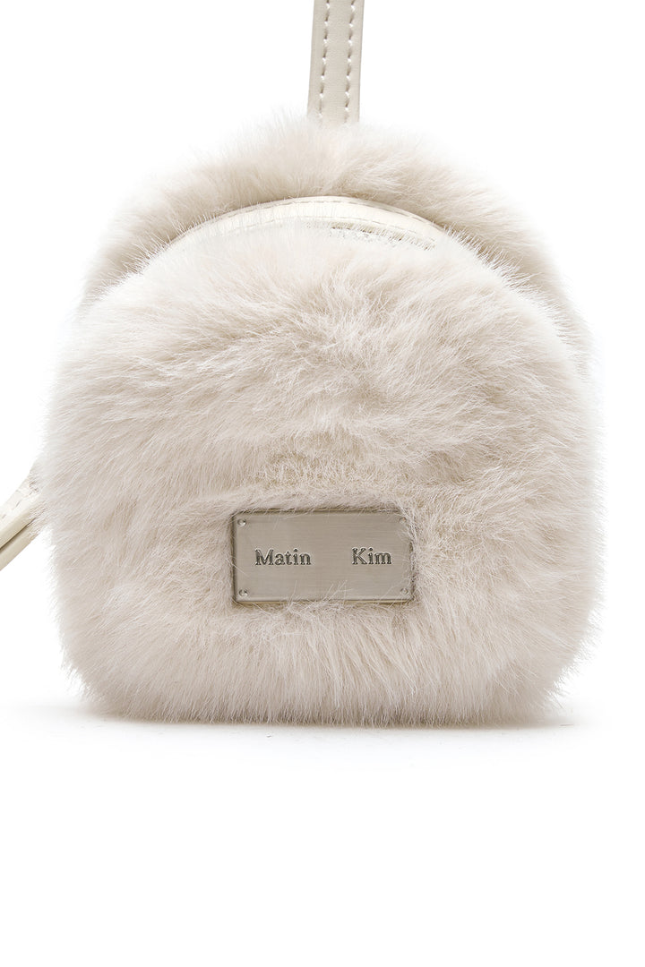 Matin Kim Soft Fur Mini Cube Pouch — Ivory