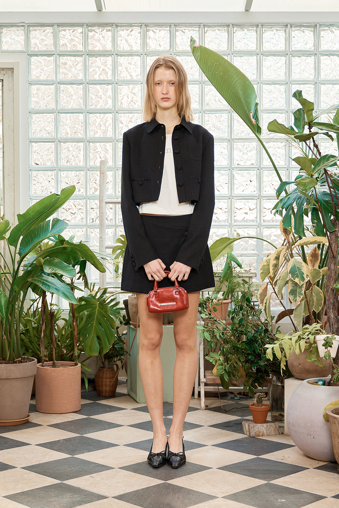 Matin Kim Stripe Herringbone Pocket Crop Jacket — Black