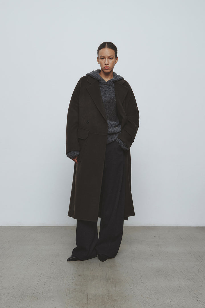 KIMMATIN Belted Double Wool Coat — Brown