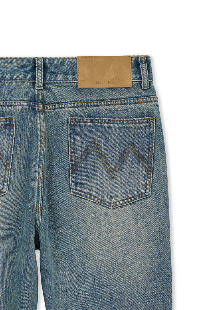 Matin Kim Washed Point Boots Cut Denim — Blue