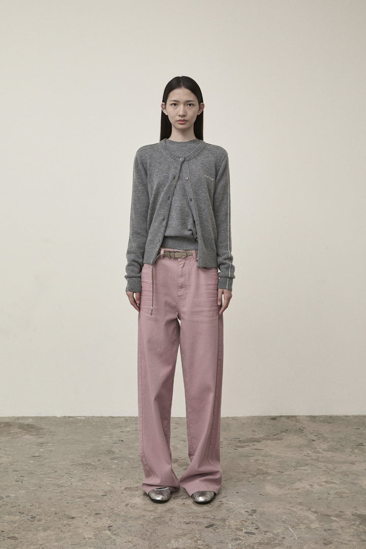 Matin Kim Cashmere Blended Round Knit Cardigan — Gray