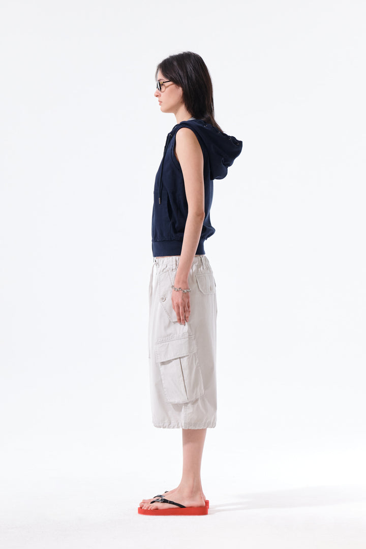 Matin Kim Back Logo Jersey Hood Vest — Navy blue