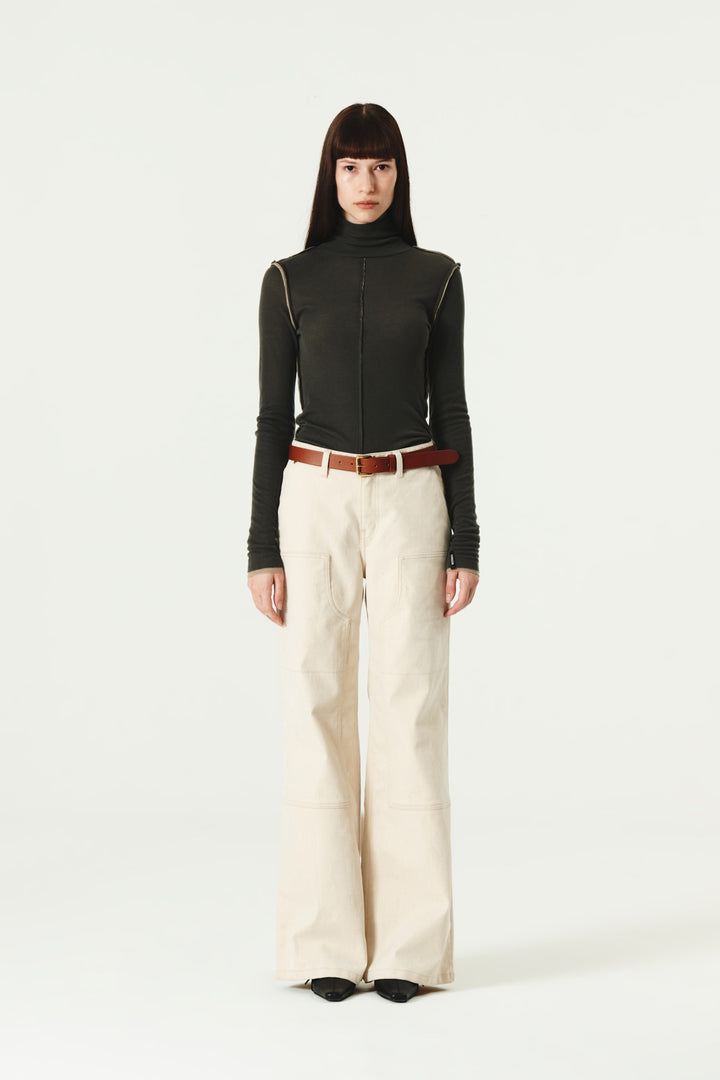 KIMMATIN Cut Line Point Turtle Neck Slim Top — Charcoal