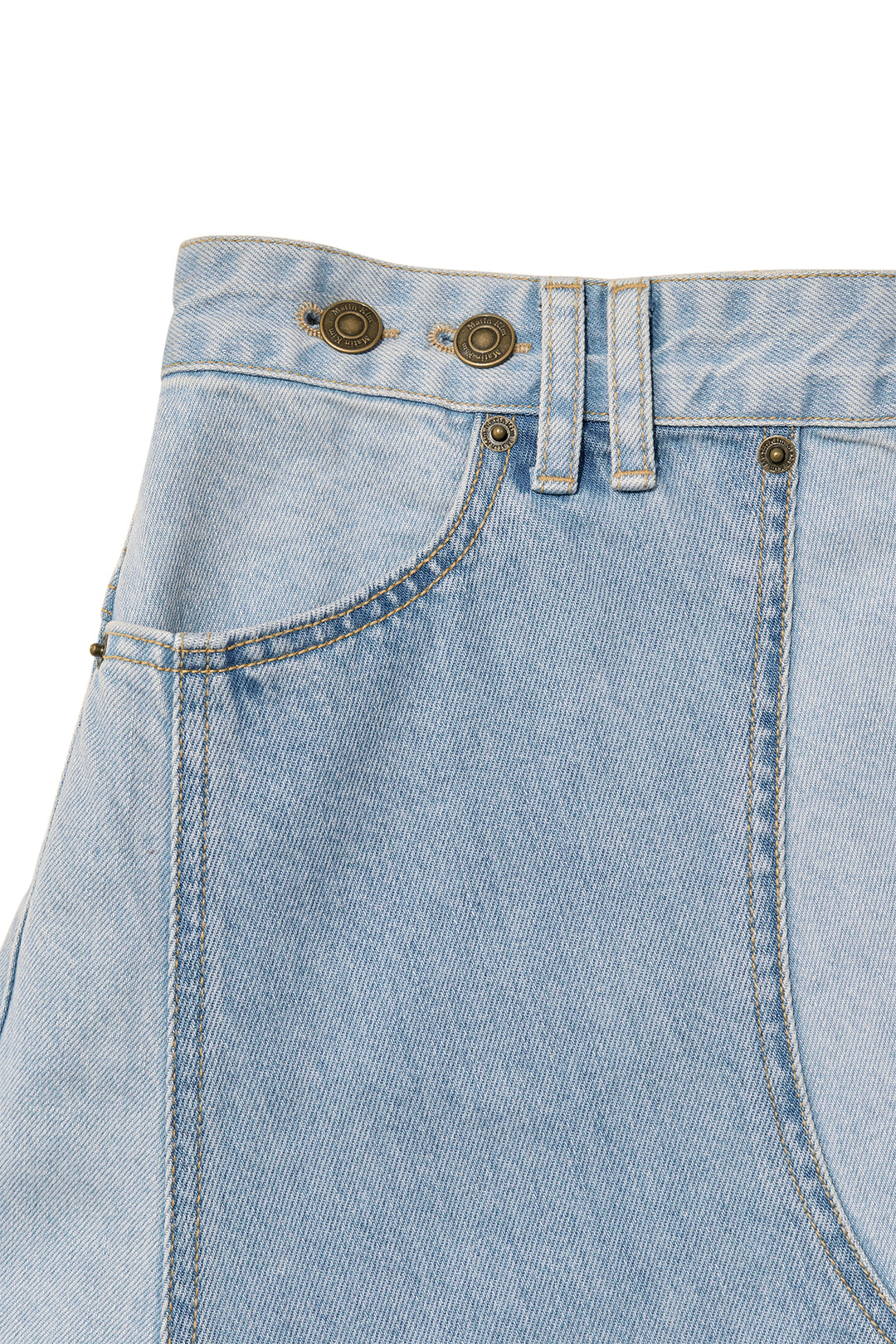 Matin Kim Denim Mixed Flare Skirt — Light Blue