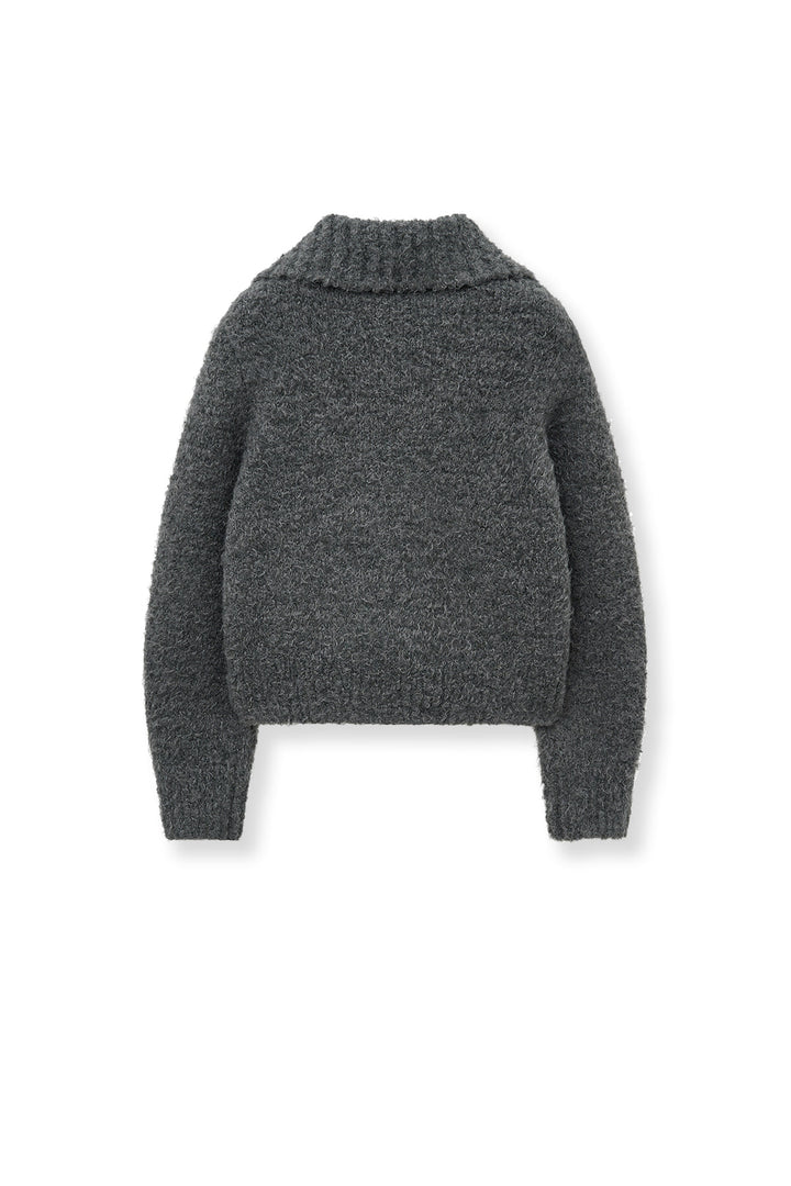 Matin Kim Boucle Knit Zip-Up Cardigan — Charcoal