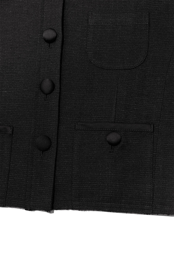 Matin Kim Stripe Herringbone Pocket Crop Jacket — Black