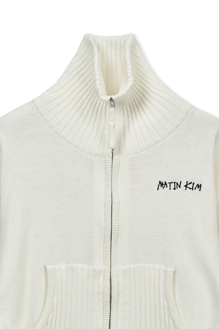 Matin Kim High Neck Embroidered Logo Zip Up — Ivory
