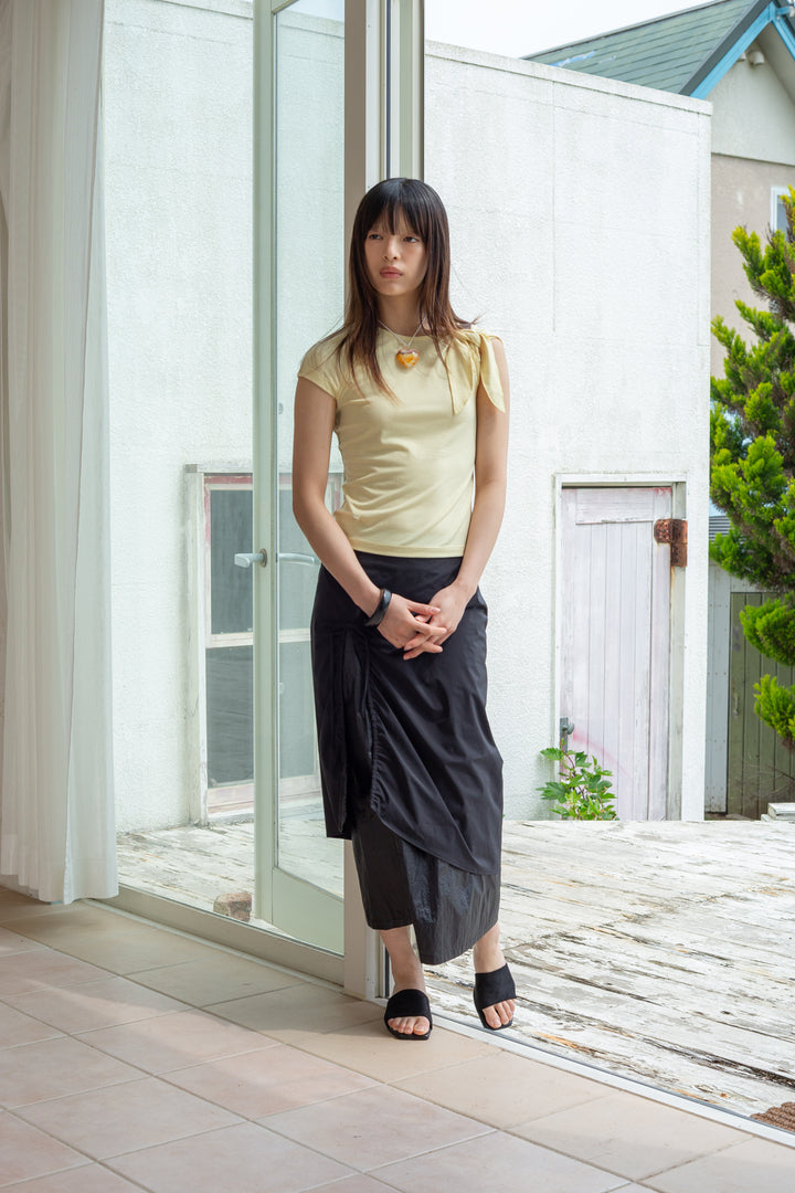 Matin Kim Shirring Layered Maxi Skirt — Black