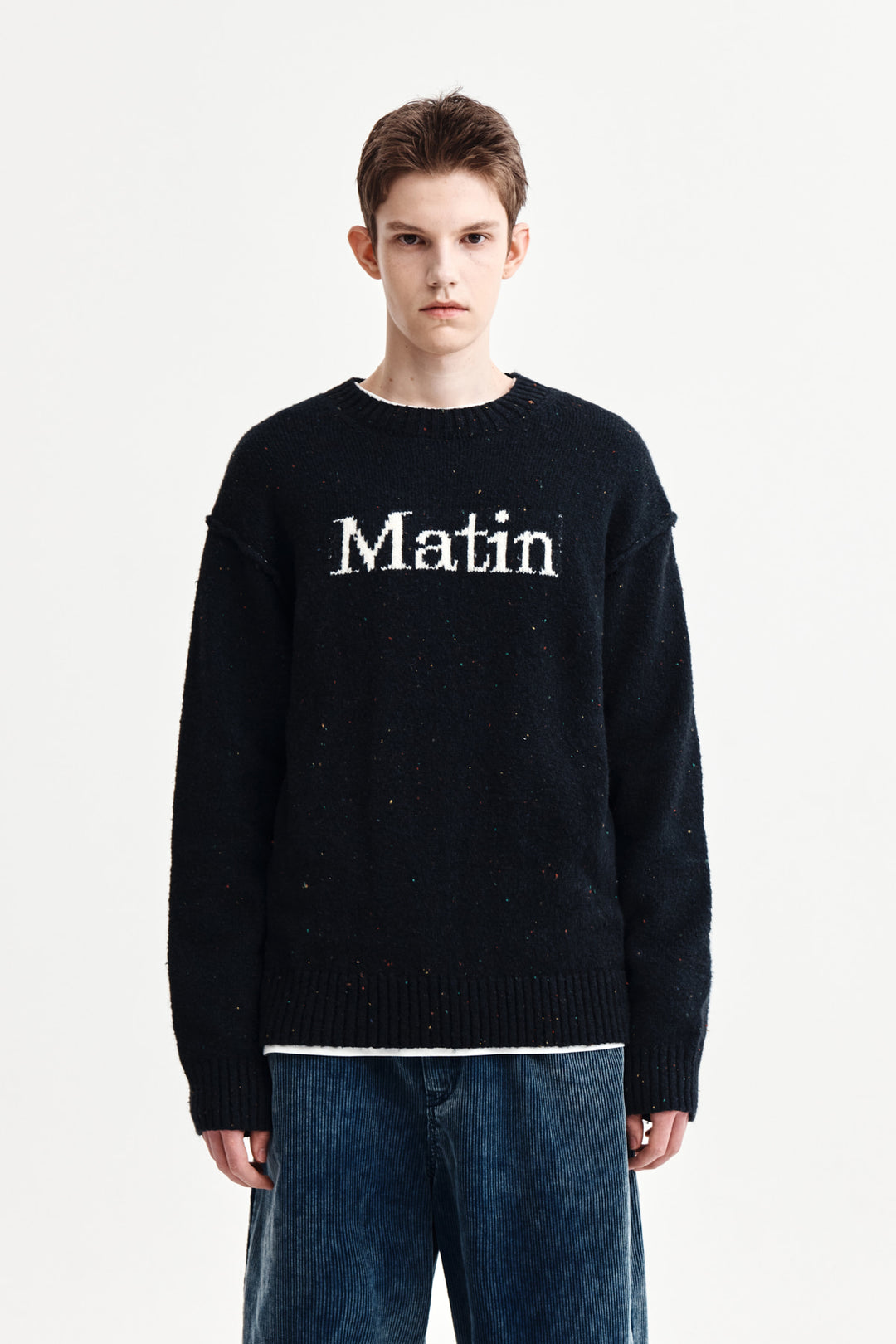 Matin Kim Mixed Yarn Knit Pullover — Dark Navy