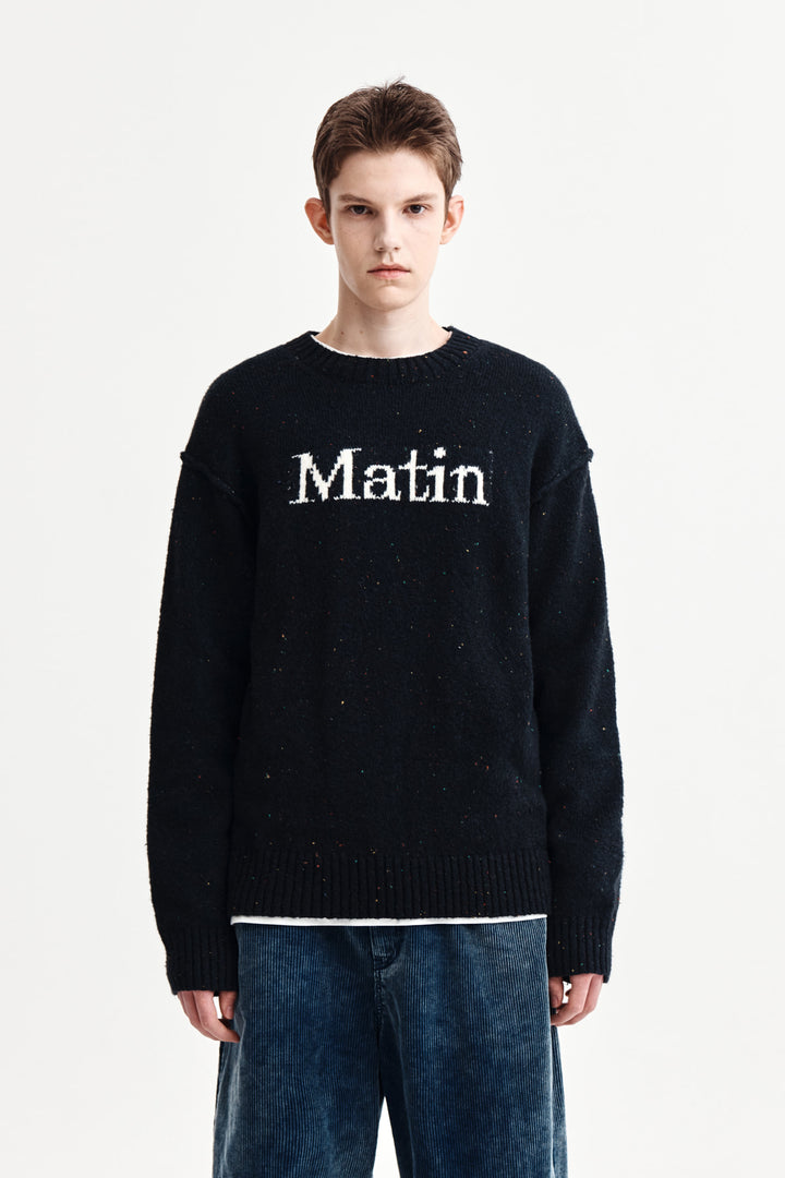 Matin Kim Mixed Yarn Knit Pullover — Dark Navy