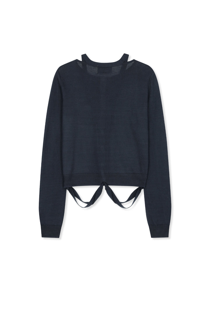 Matin Kim String Detail Knit Cardigan — Dark Navy