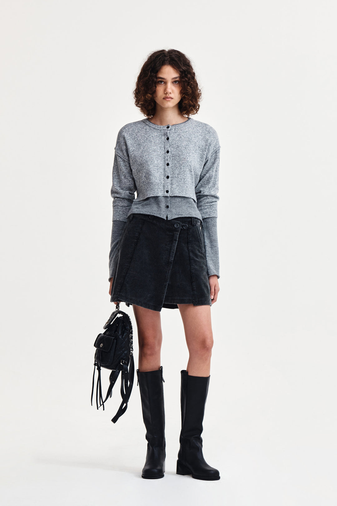 Matin Kim Washed Corduroy Wrap Skirt — Black