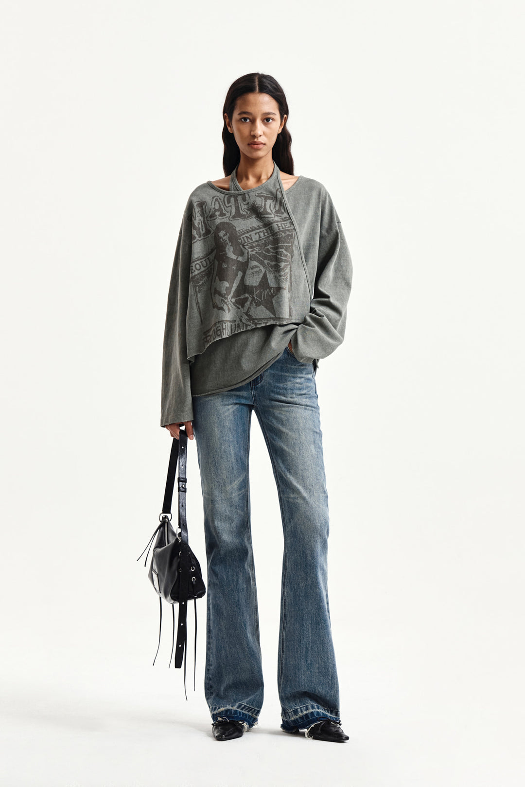 Matin Kim Vintage Graphic Layered Top — Khaki