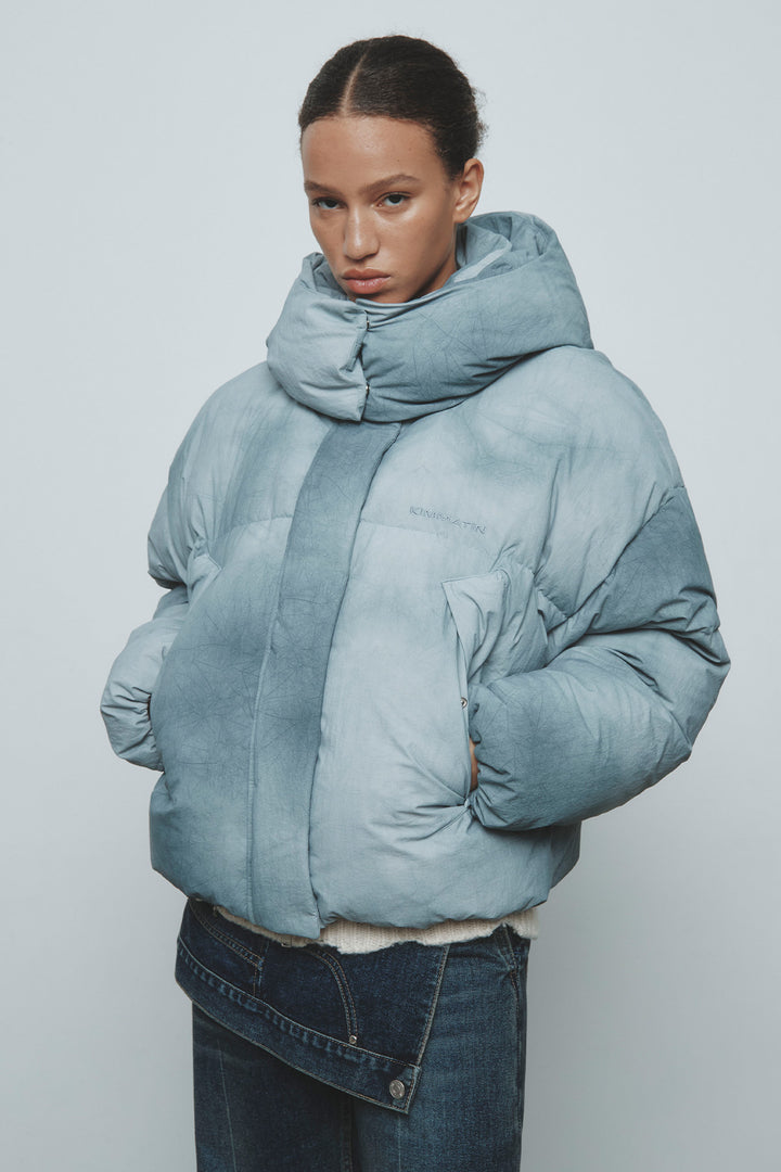 KIMMATIN Dying Effect Volume Puffer Down Jumper — Light Grey