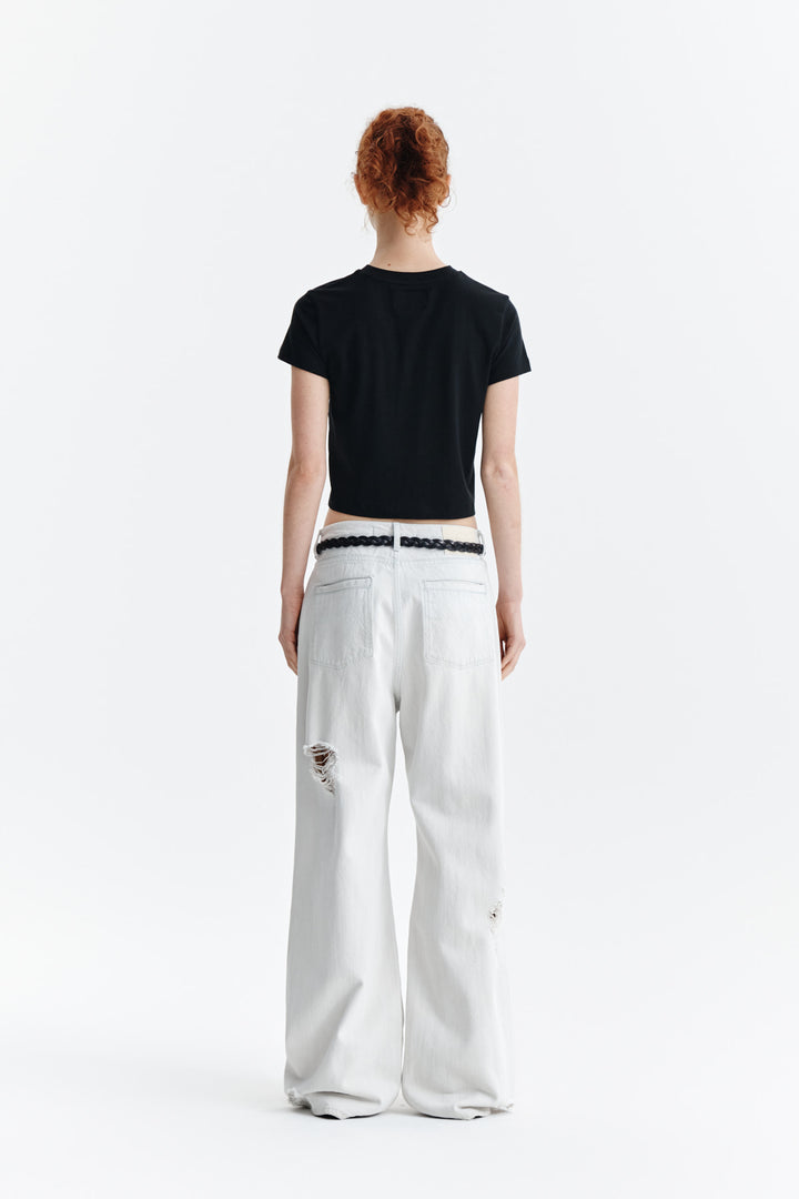 Matin Kim Pattern Artwork Logo Crop Top — Black