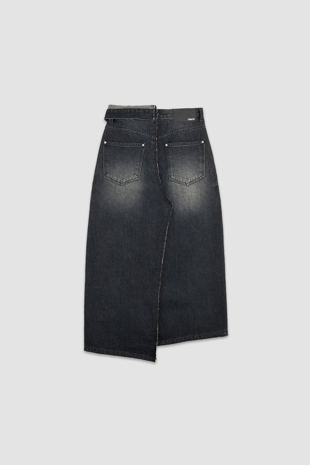 KIMMATIN Foldover Vintage Washed Denim Skirt — Black