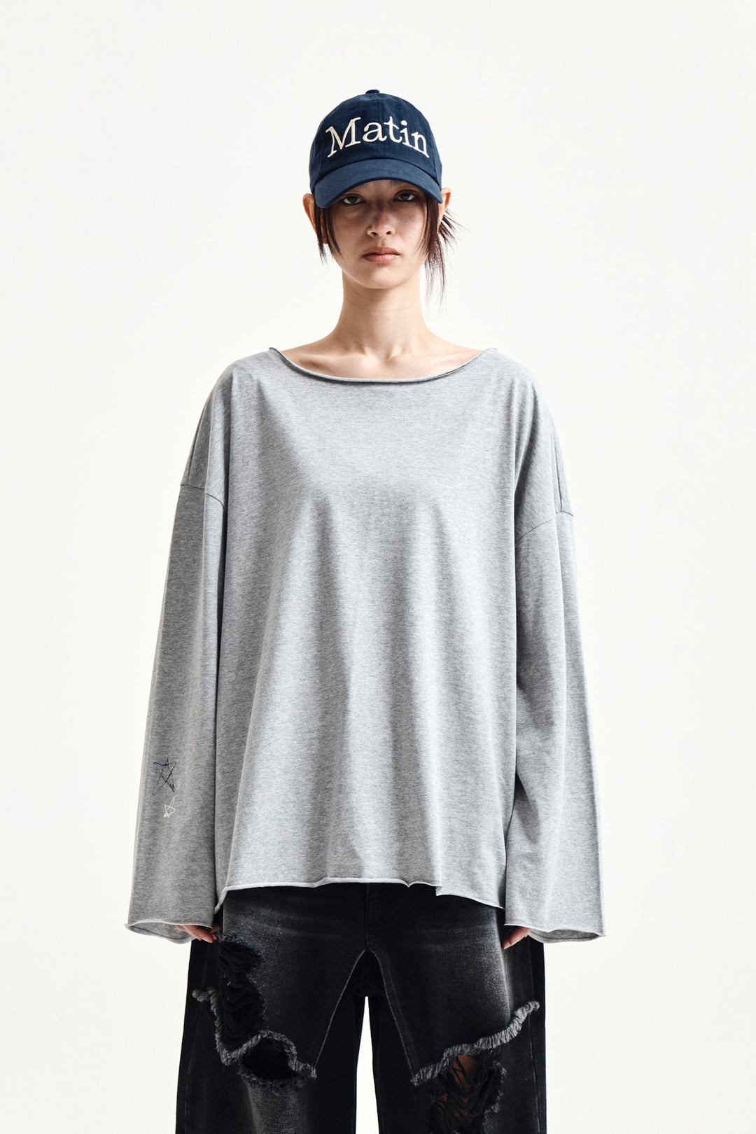 Matin Kim Raw Hem Boat Neck Top — Gray