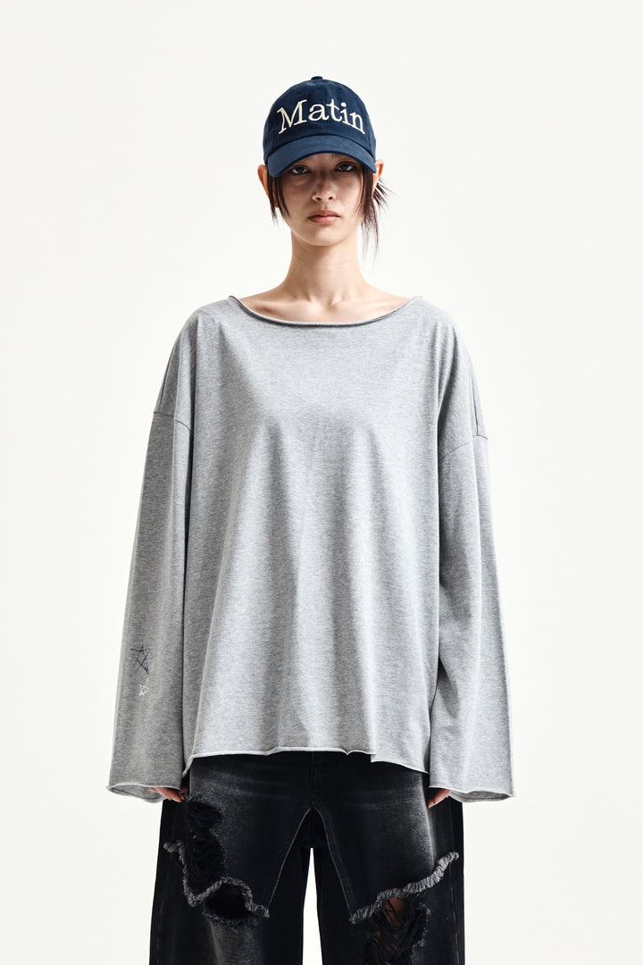 Matin Kim Raw Hem Boat Neck Top — Gray