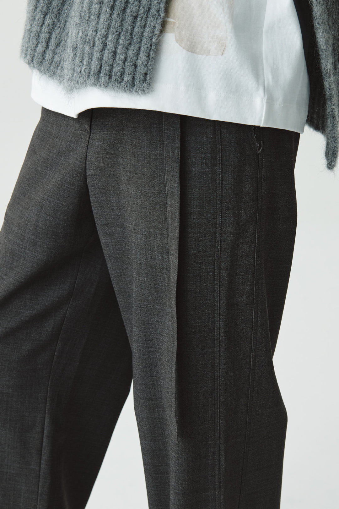 KIMMATIN Waist Point Belted Wool Trouser — Gray