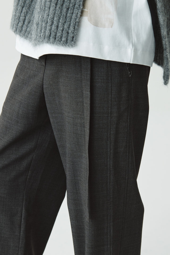 KIMMATIN Waist Point Belted Wool Trouser — Gray
