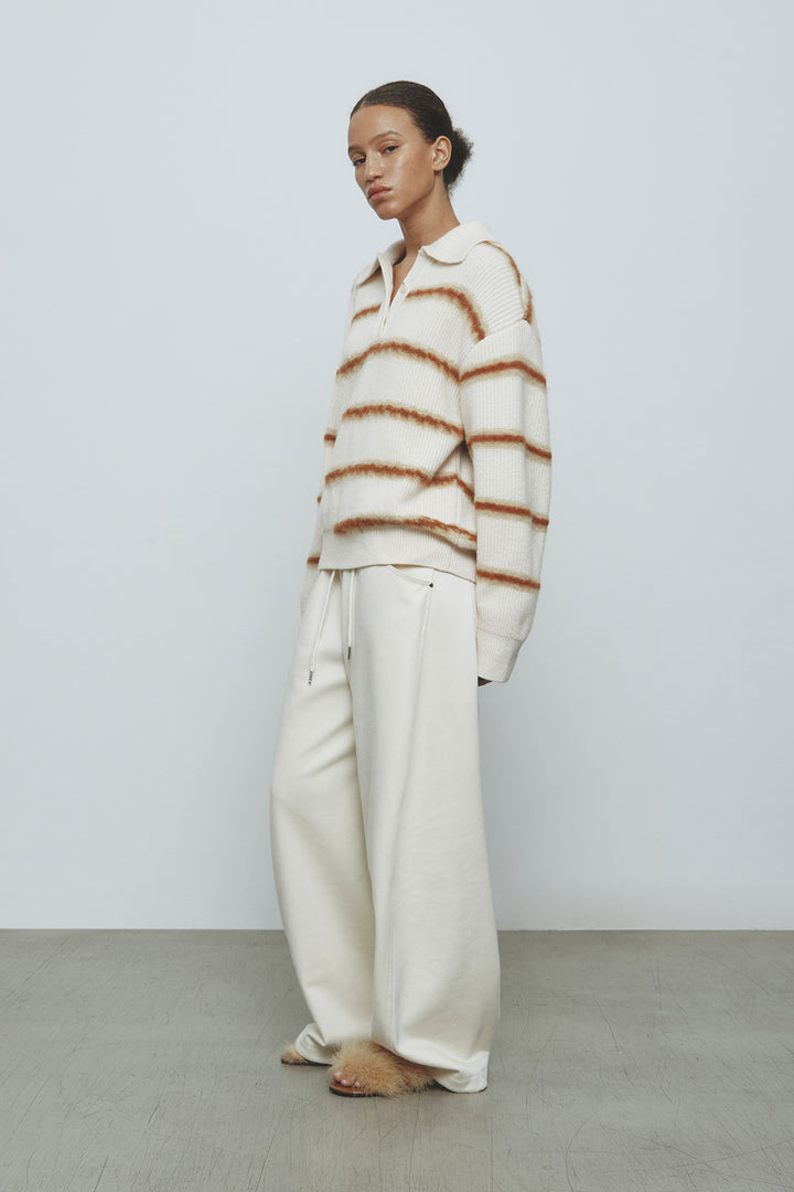 KIMMATIN Hairy Stripe Piqué Knit Top — Ivory
