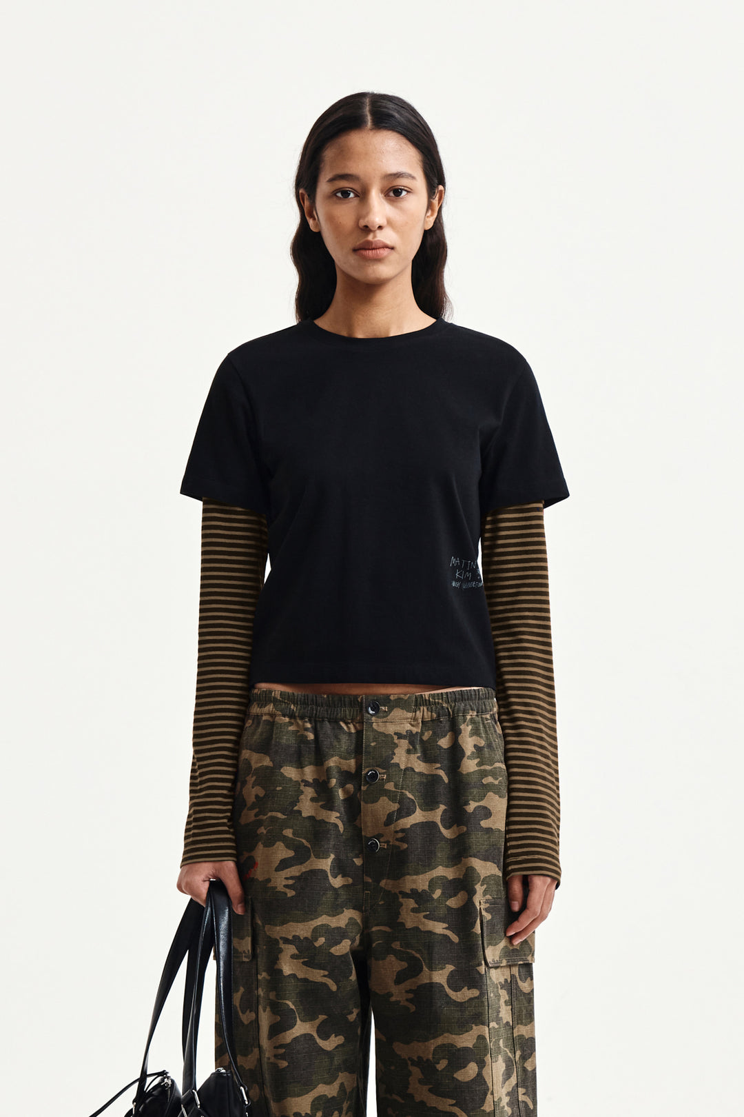 Matin Kim Graffiti Logo Stripe Layered Top — Black