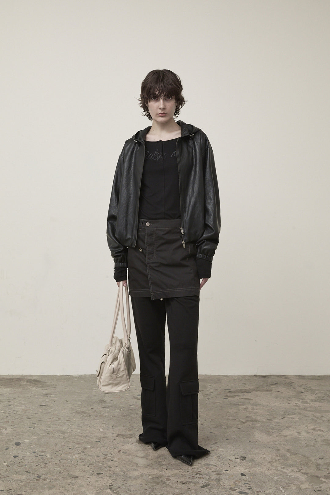Matin Kim Faux Leather Hoody Crop Jumper — Black