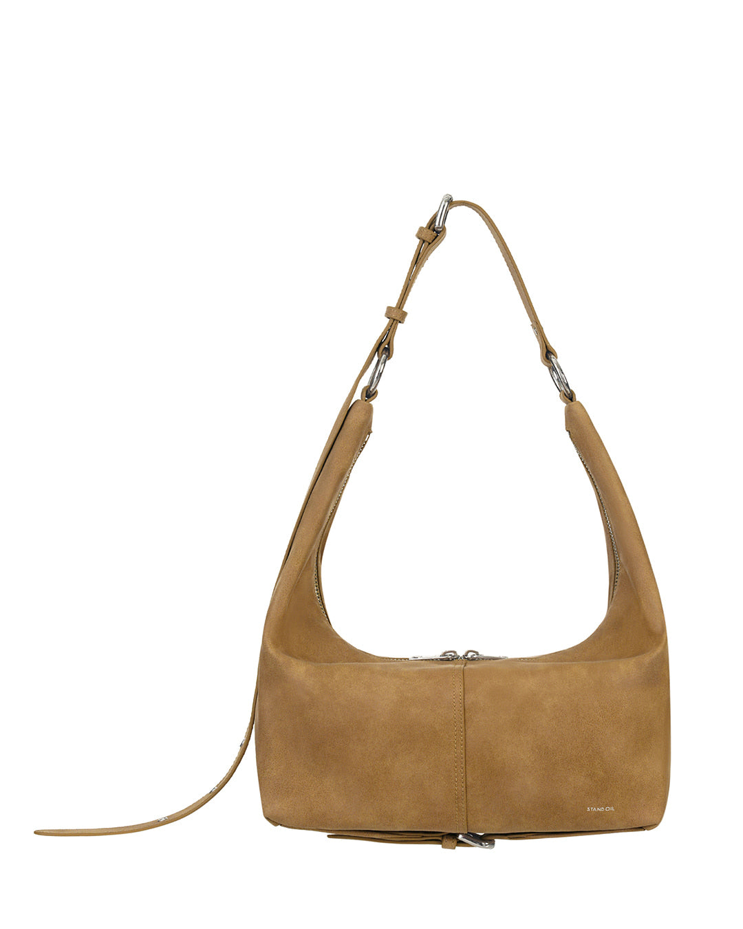 Stand Oil Tickle Bag — Glossy Half-Moon Crossbody — Camel