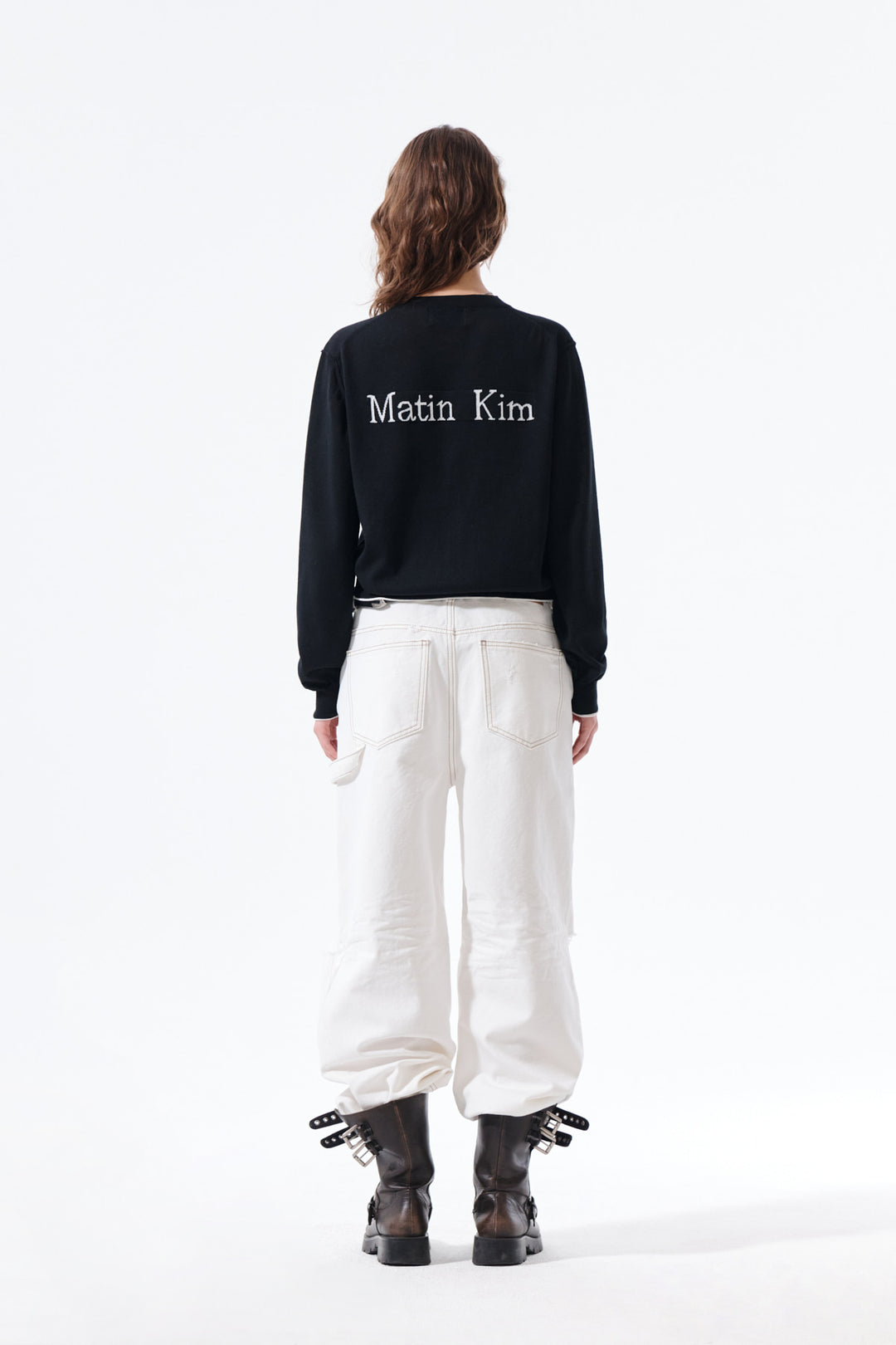 Matin Kim Back Logo Sheer Cardigan — Black