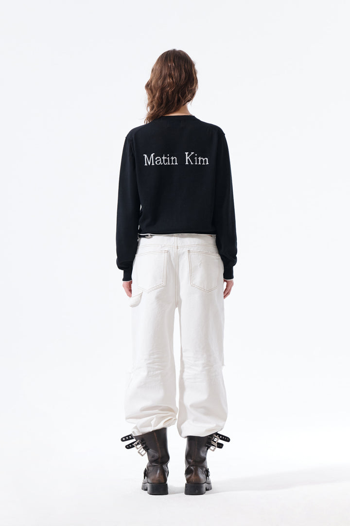 Matin Kim Back Logo Sheer Cardigan — Black