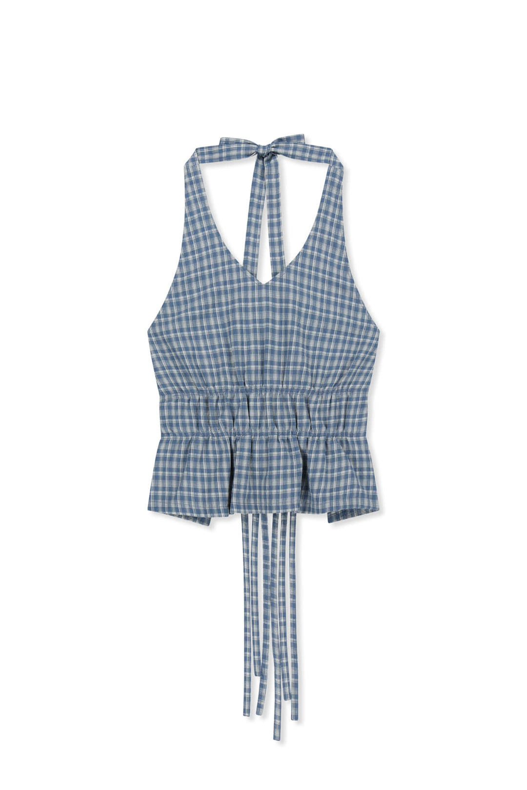 Matin Kim Halter Neck Shirring Blouse — Blue