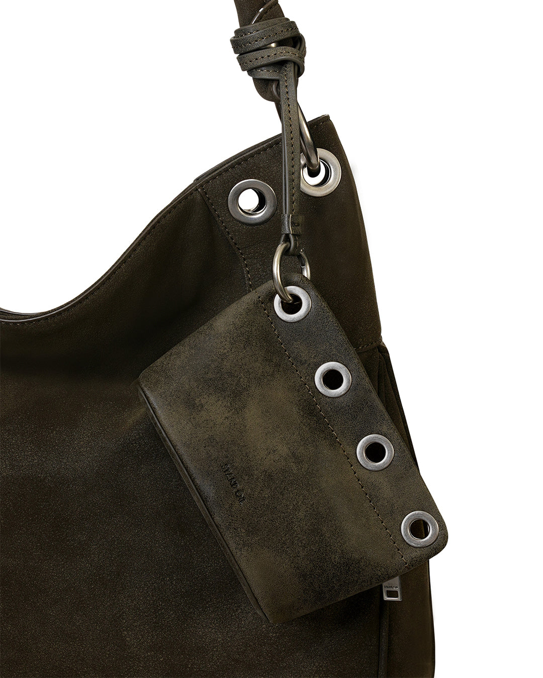 Stand Oil Loop Eyelet Pouch — Square Keychain Bag — Washed Brown