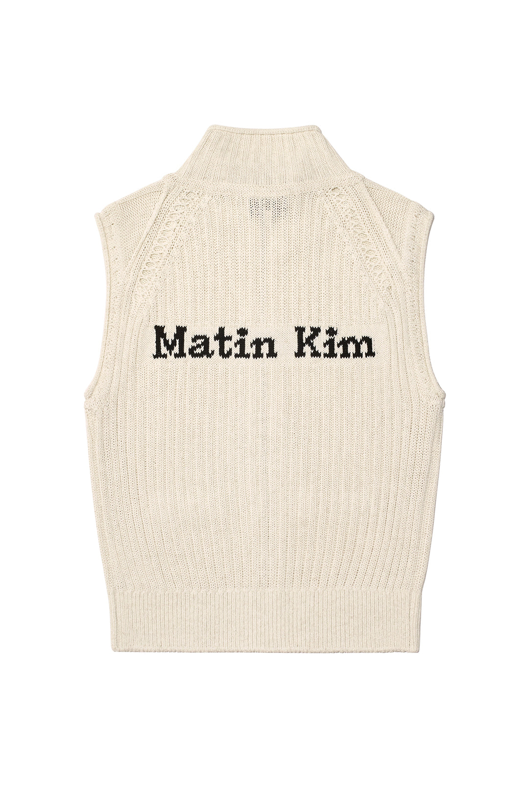 Matin Kim Back Logo High Neck Knit Vest — Beige