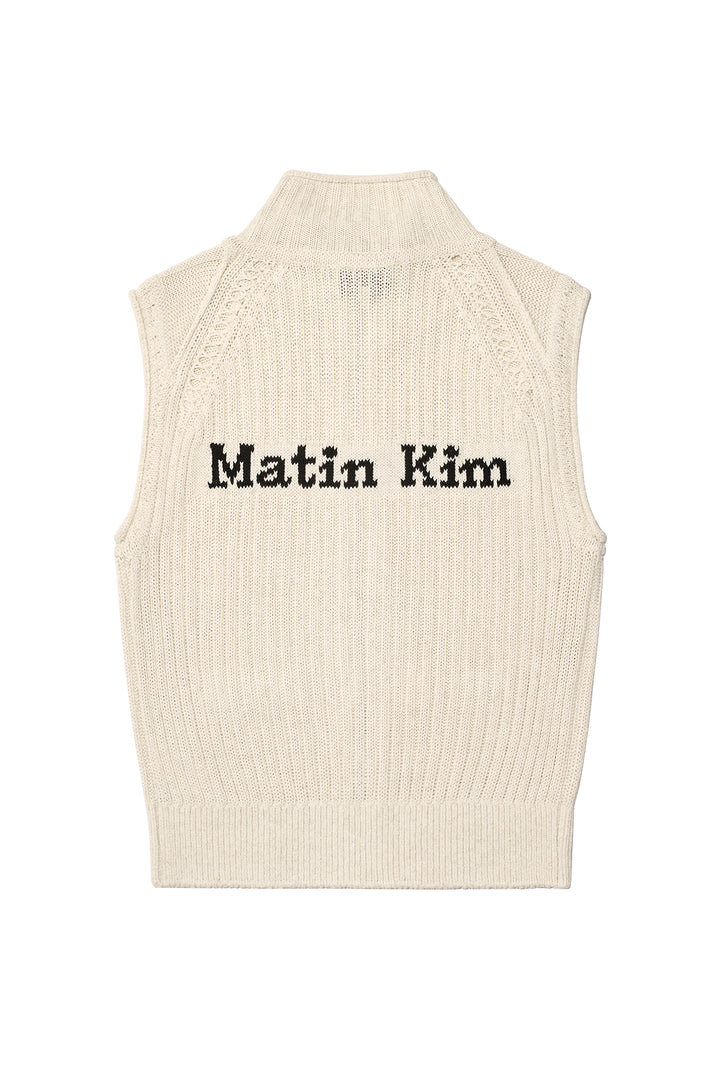 Matin Kim Back Logo High Neck Knit Vest — Beige