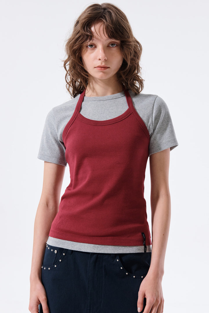 Matin Kim Label Detail Halter Tank — Wine