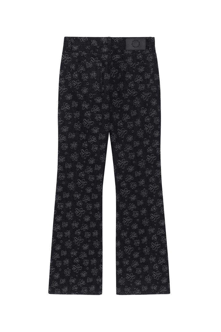 Matin Kim Flower Pattern Flare Denim — Black