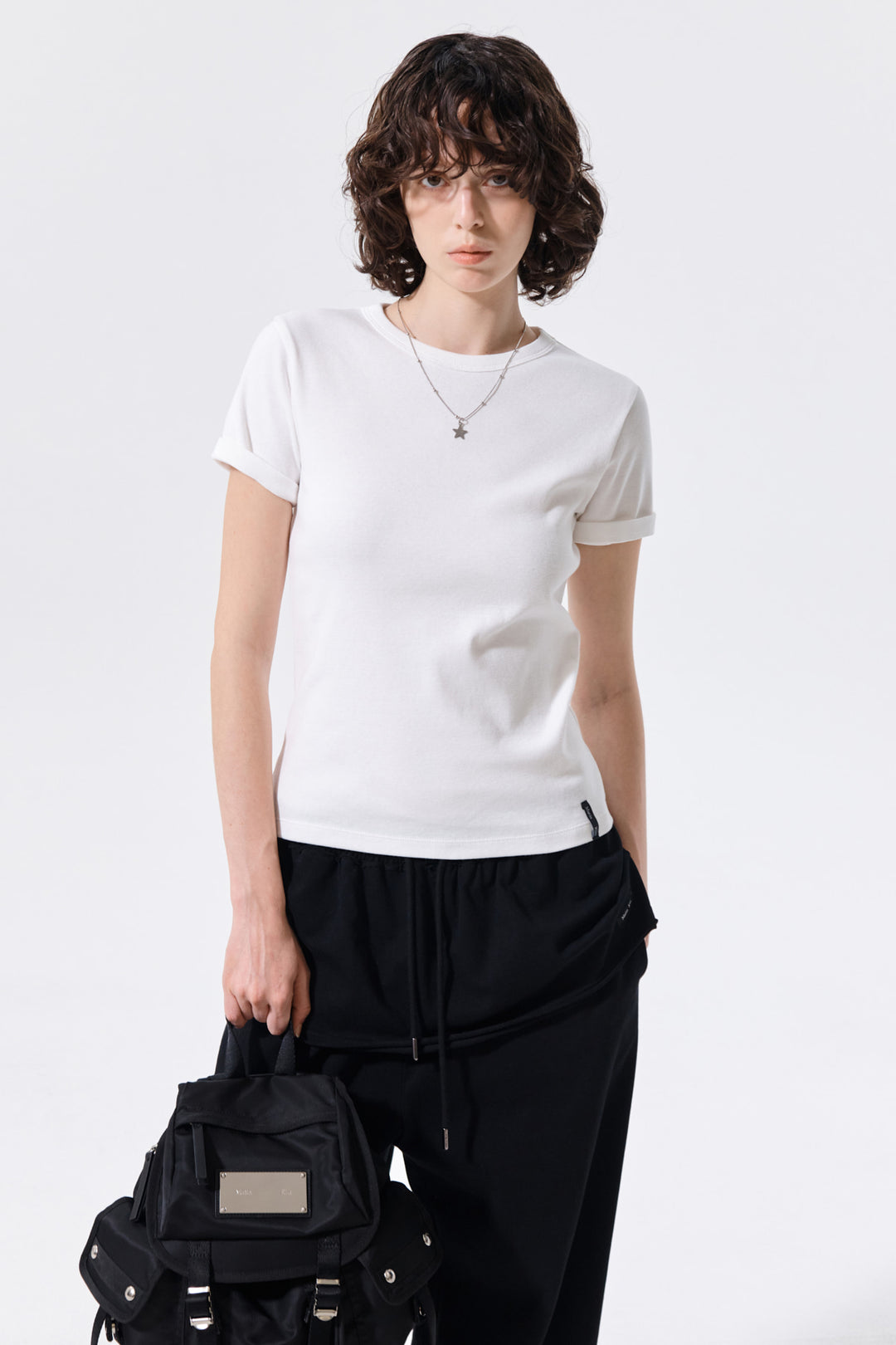 Matin Kim Label Detail Slim Fit Top — Ivory