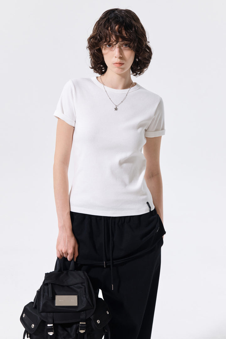 Matin Kim Label Detail Slim Fit Top — Ivory