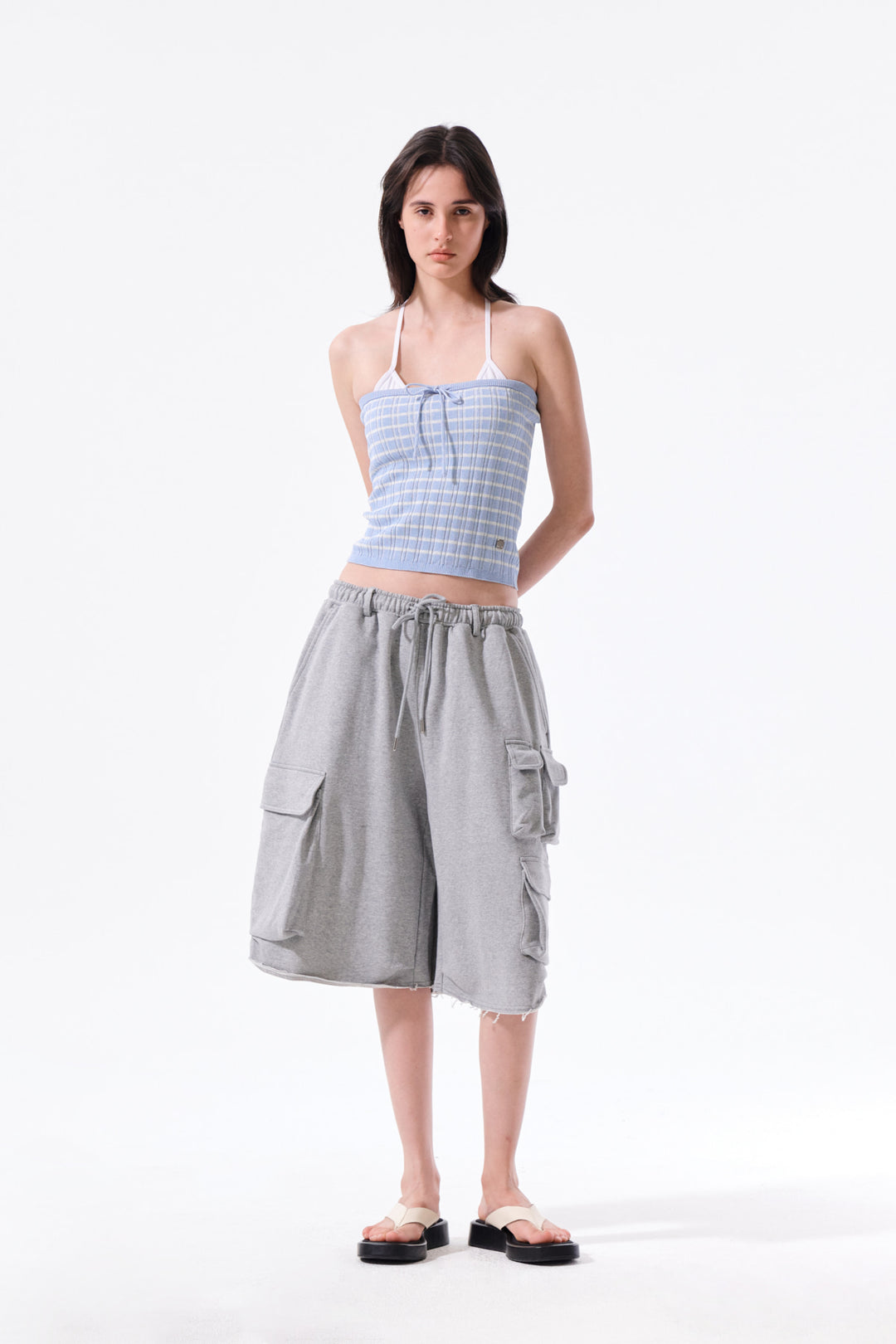Matin Kim Stripe Knit Tube Top — Light Blue
