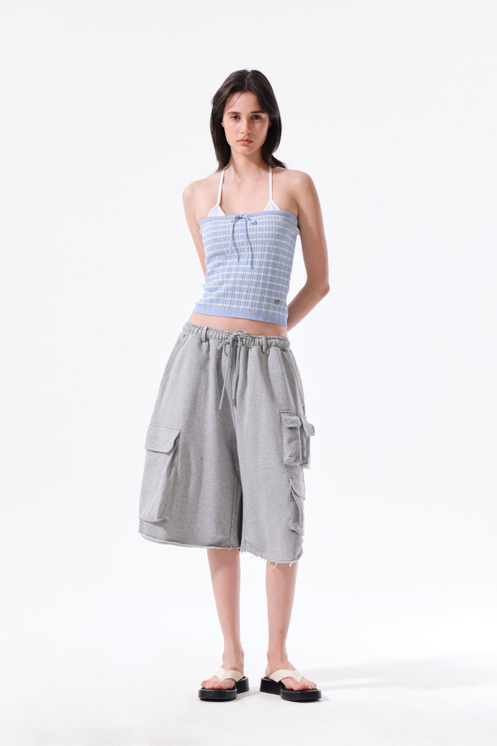 Matin Kim Stripe Knit Tube Top — Light Blue