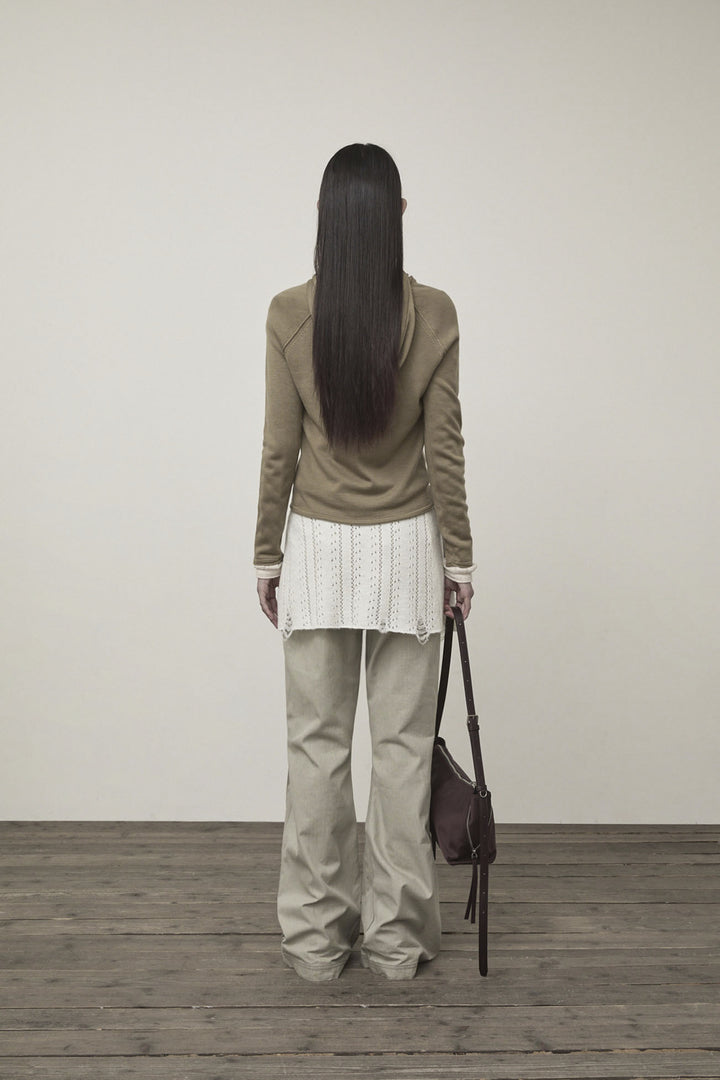 Matin Kim Button Hoody Raglan Knit — Khaki