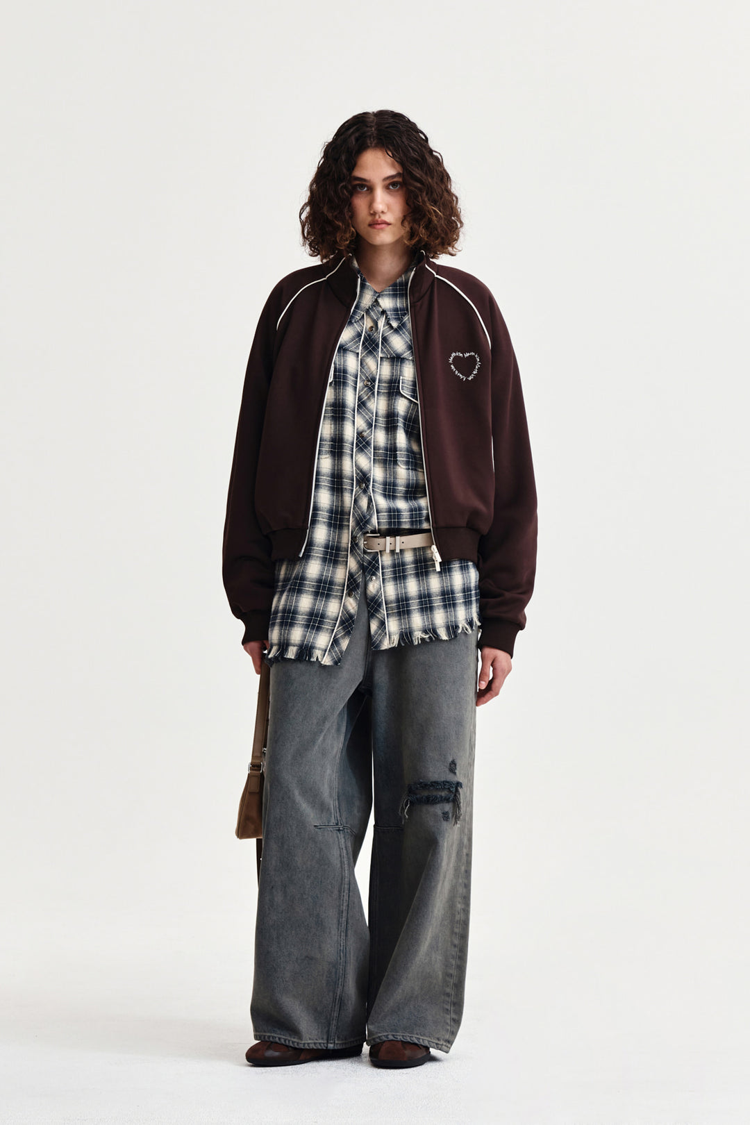 Matin Kim Heart Logo Track Jumper — Brown