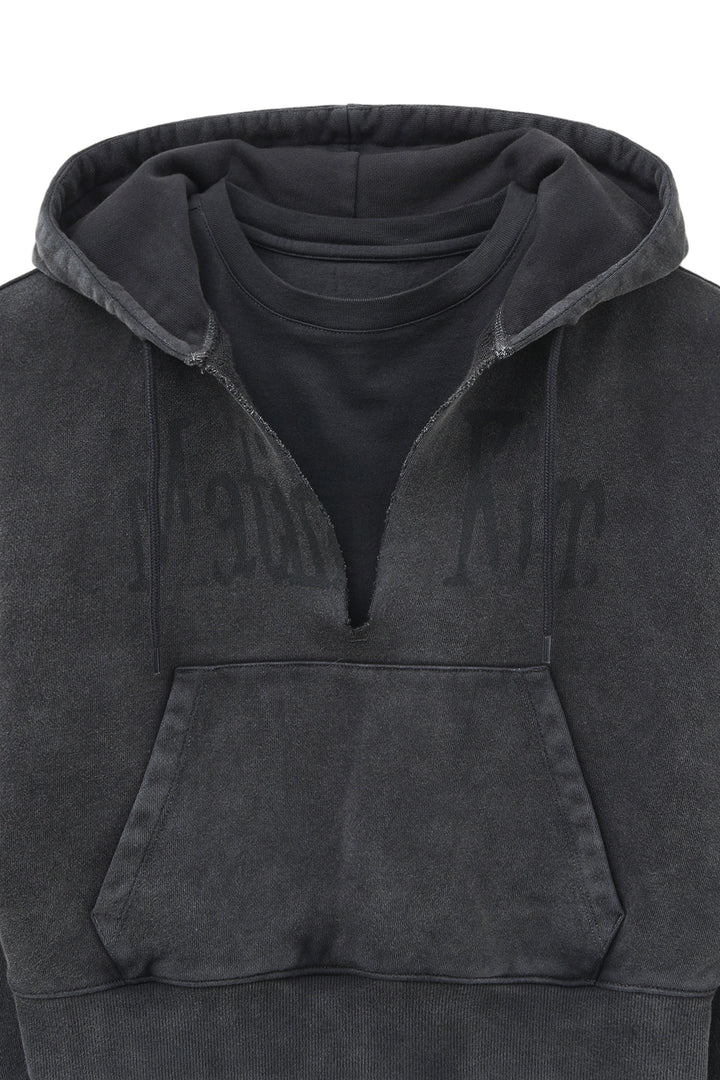 Matin Kim Washed Layered Crop Hoody — Charcoal