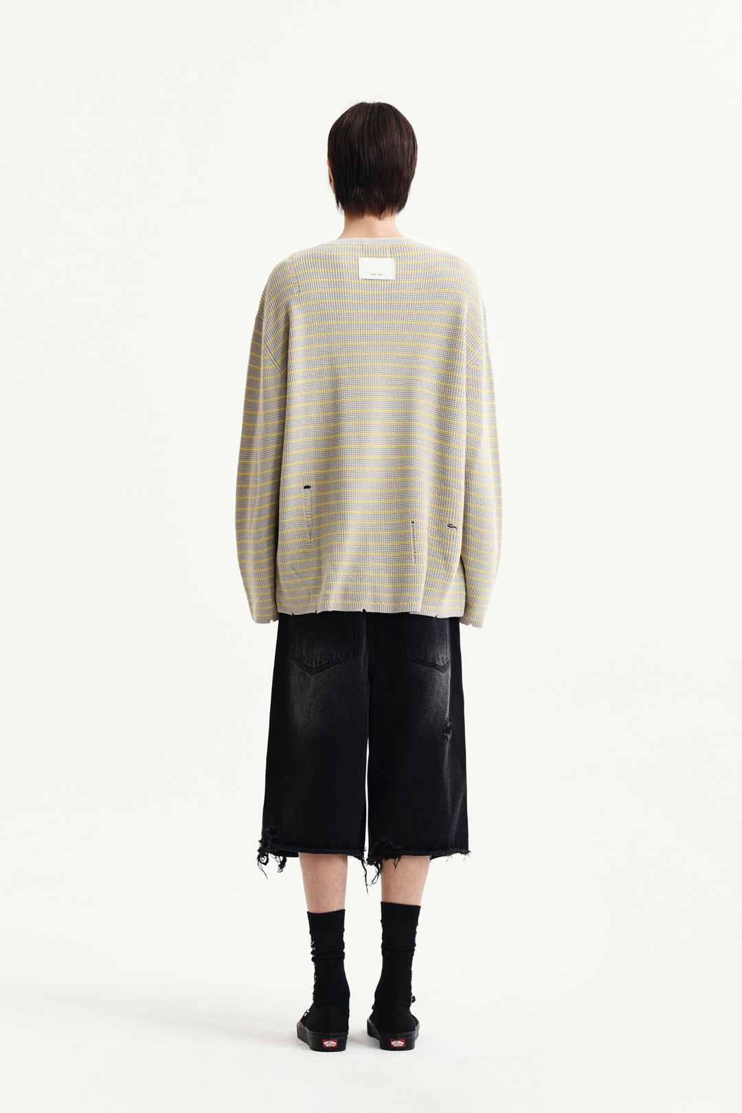 Matin Kim Stripe Damaged Loose Pullover — Beige