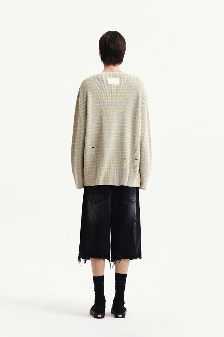 Matin Kim Stripe Damaged Loose Pullover — Beige