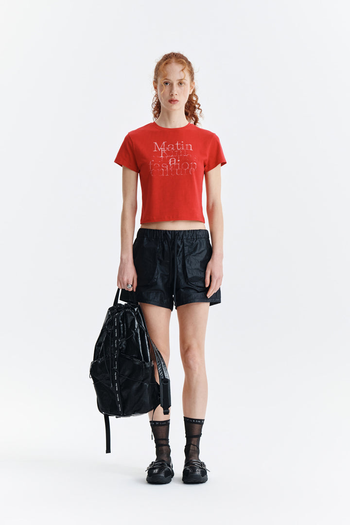 Matin Kim Dusty Typo Graphic Crop Top — Red