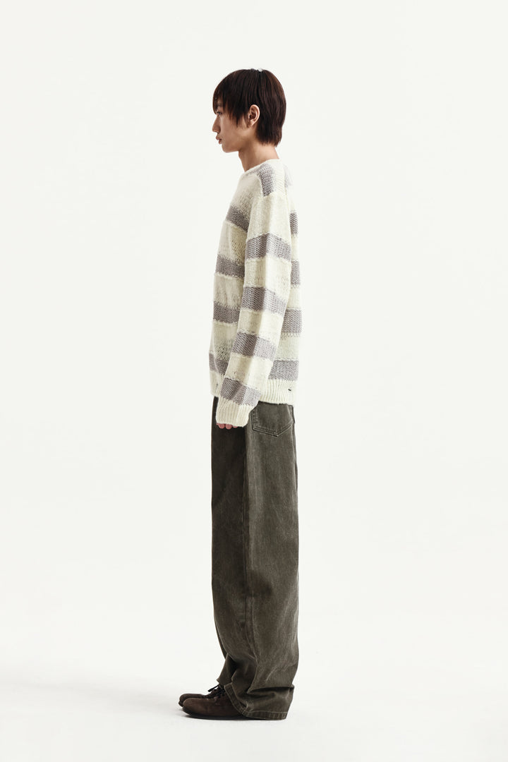 Matin Kim Texture Block Stripe Knit Pullover — Yellow