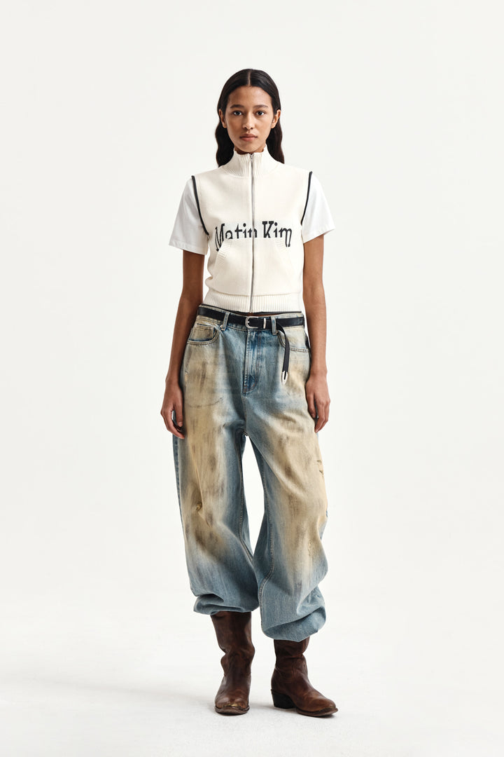 Matin Kim Spell Point Knit Zip Up Vest — Ivory