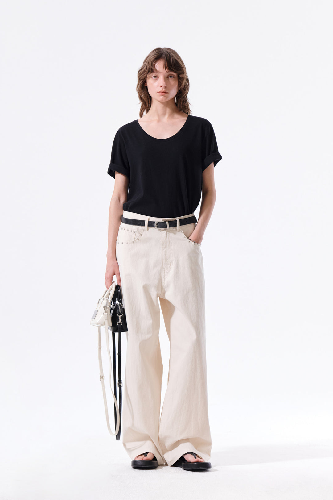 Matin Kim Stud Point Color Denim Pants — Cream
