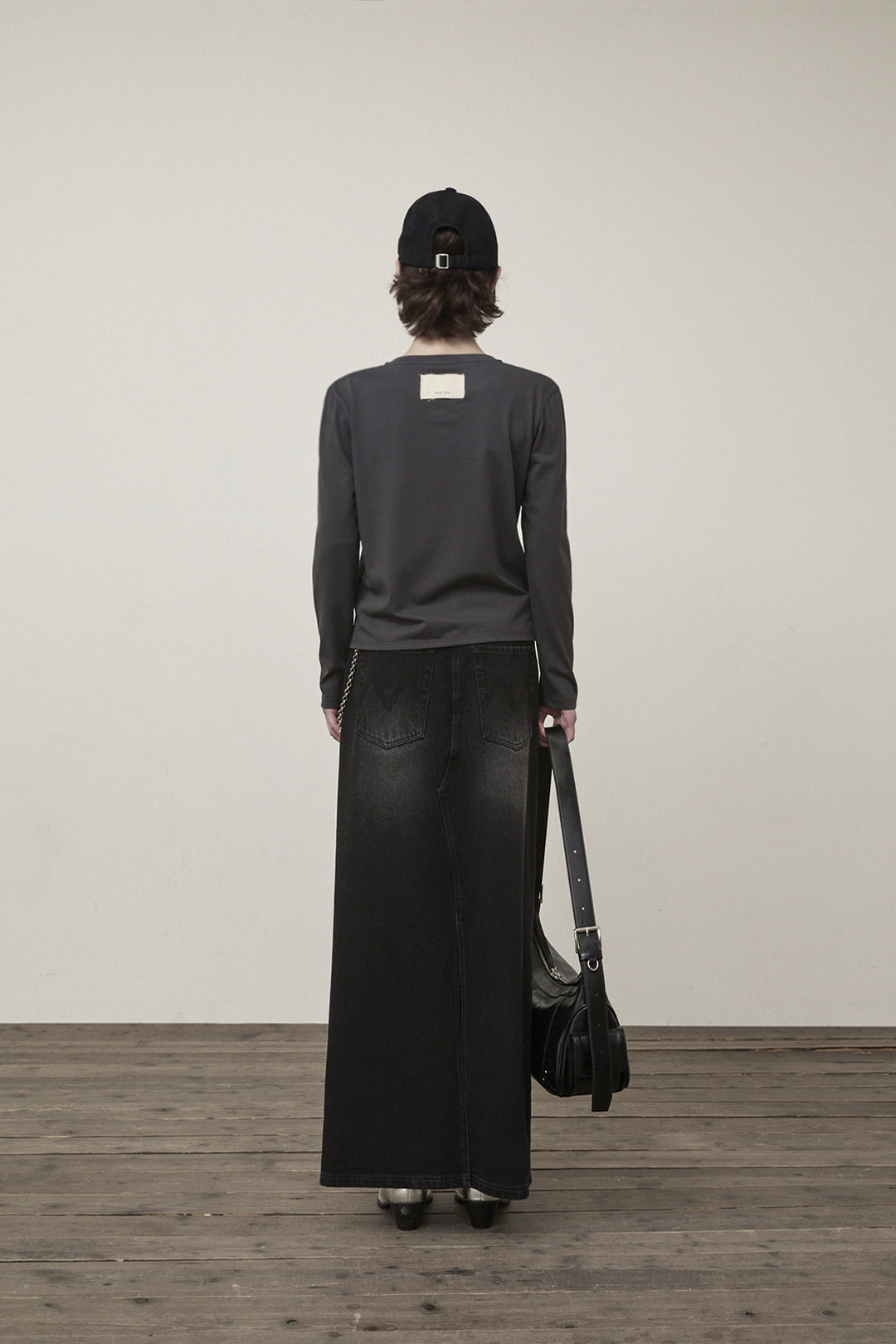 Matin Kim Damage Point Long Denim Skirt — Black